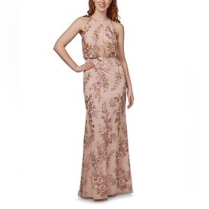 EUC Adrianna Papell Floral-Embroidered Gown, Size 14